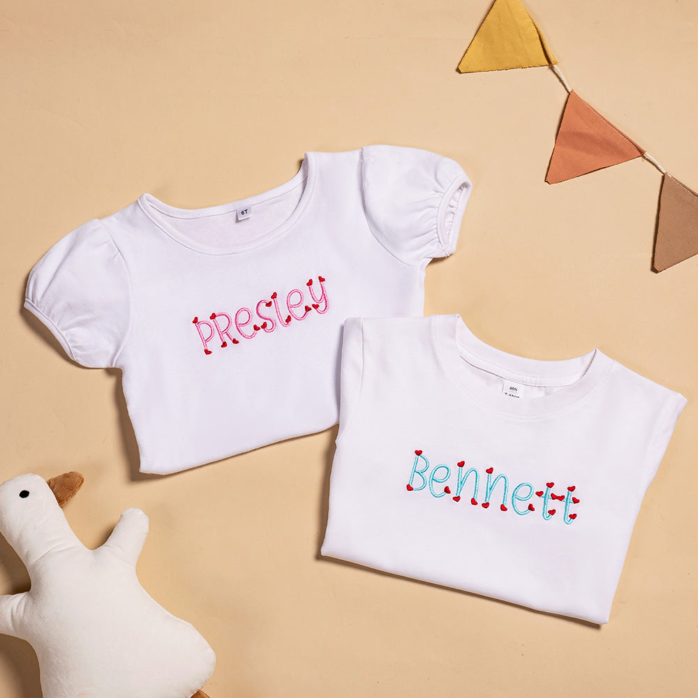Personalizado Amor Corazón Bordado Nombre 100% Algodón Bebé Body Niño Camiseta Cumpleaños Aniversario Regalo para Niñas Niños