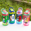 Botella de agua para niños de 16 oz con nombre y pajita Personalizada Cartoon Character Apple Pencil Initial Back to School Birthday Gift for Boys Girls