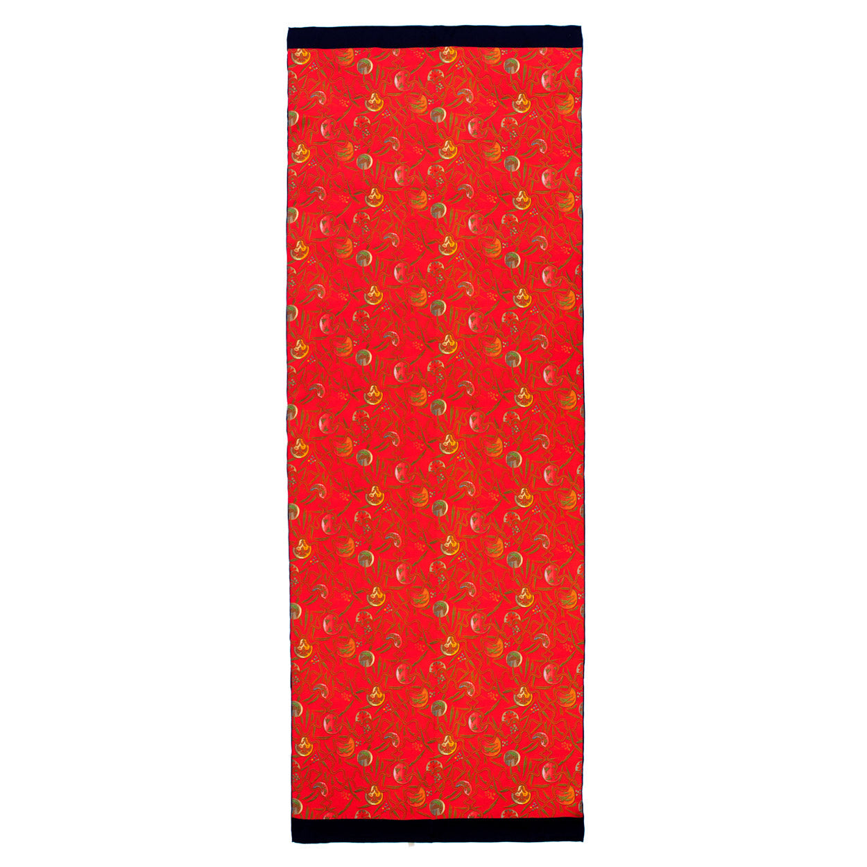 Red Silk Scarf with Abstract Floral Print Kabuki