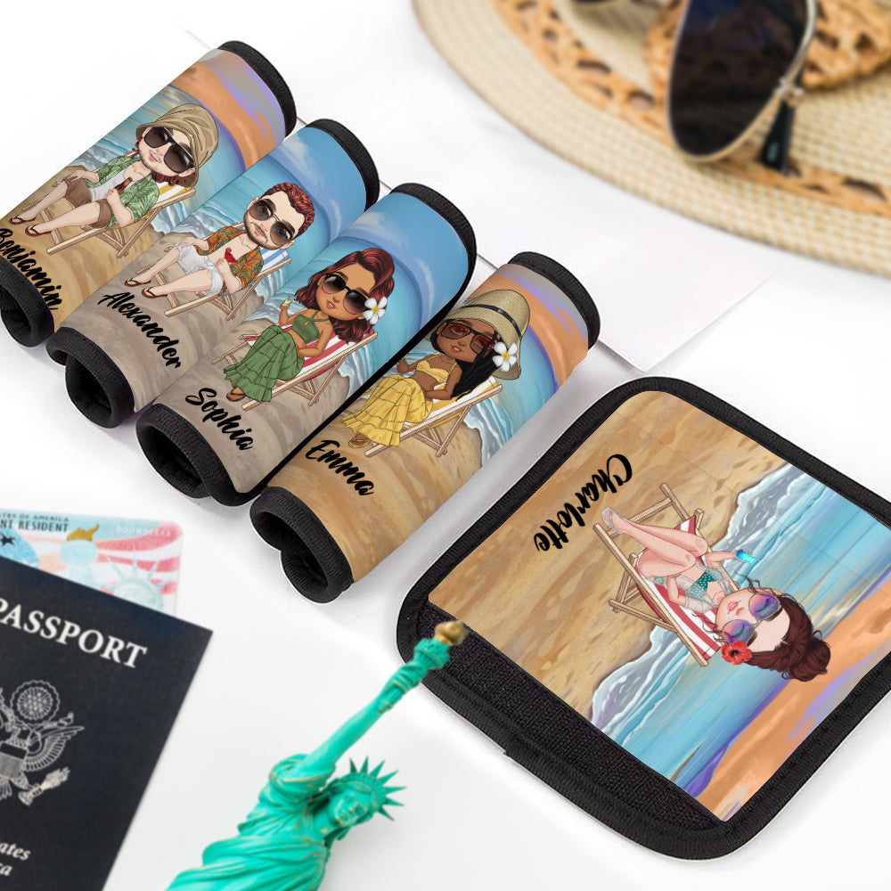 Juego de 2 asas de equipaje personalizadas con nombre y dibujos animados de la puesta de sol azul cielo Regalo de cumpleaños para los amantes de los viajes