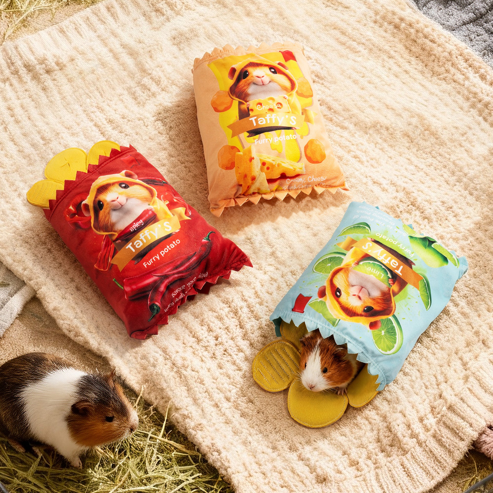 Personalizado 3D lindo Avatar Dibujos animados Patatas Fritas Guinea Pig Foto Túnel No tóxico suave Felt Cuddle Sack con nombre Regalo para el amante del cerdo de Guinea