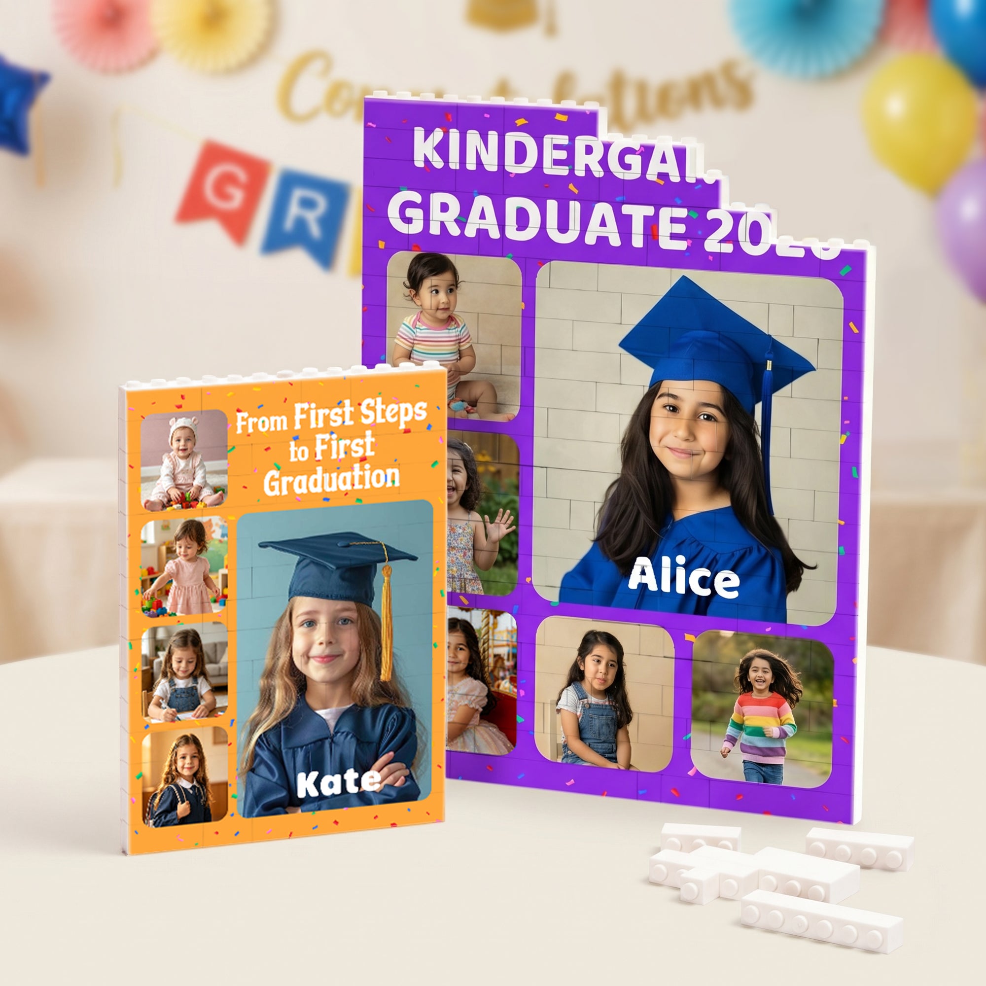 Personalizado Multicolor 4-6 Fotos Collage Edificio Ladrillo Rompecabezas con Nombre Decoración del Hogar Preescolar Kindergarten Graduación Regalo para Niños Graduados