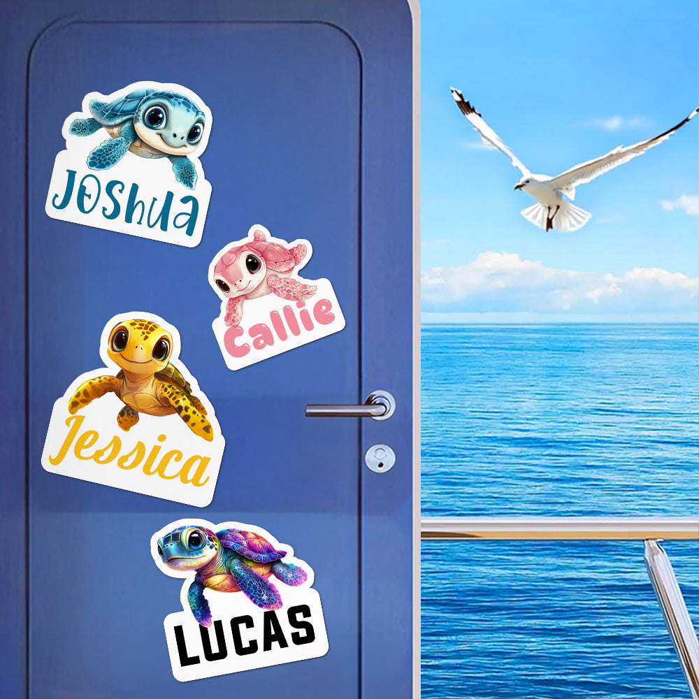Personalizada de dibujos animados de tortugas marinas imán de nevera con nombre Decoración del hogar Cumpleaños Aniversario Viajes Regalo para la familia Amigos