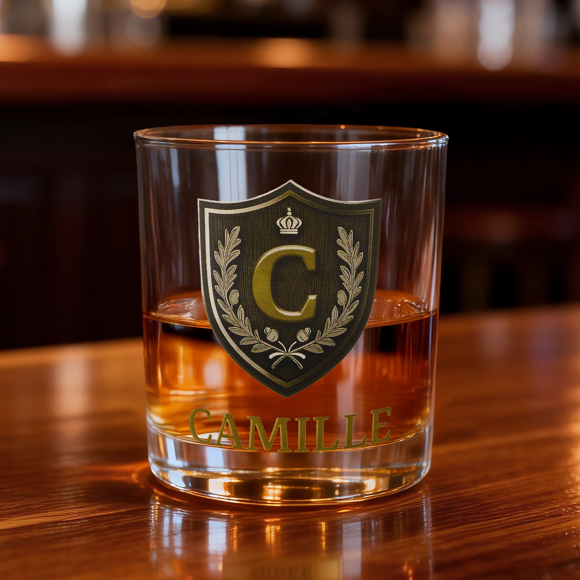 Personalizado de lujo Corona Clásico Insignia Inicial Roca Whisky Vidrio con Nombre Cumpleaños Día del Padre Regalo para Hombre Papá Esposo Groomsman