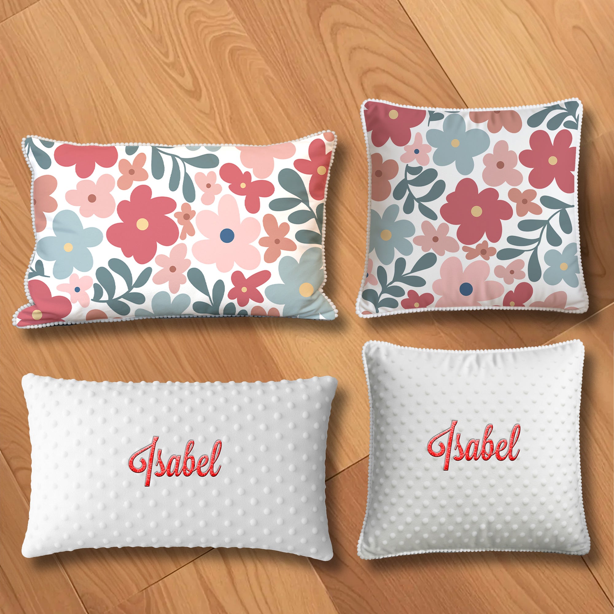 Almohada danesa personalizada con nombre bordado y fondo de puntos Decoración del hogar Regalo de cumpleaños para mujeres Niñas