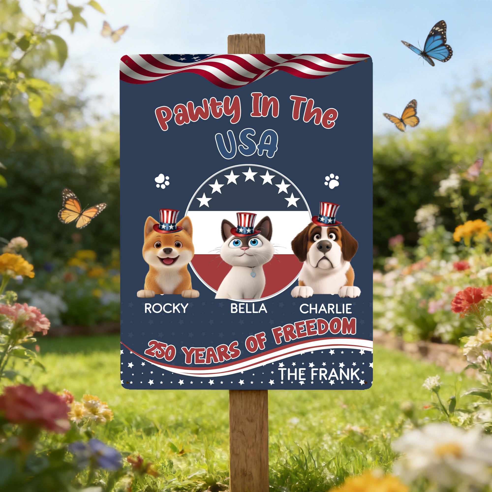 Cute Pet Hojalata Personalizada Colgando Pintura con 1-4 Nombres de Mascotas Decoración de Jardín Regalo de Cumpleaños para Amante de Mascotas
