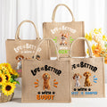 Personalizado La vida es mejor 1-3 Perros de dibujos animados Bolsa de yute con nombre Accesorio de viaje Regalo de cumpleaños para dueños de perros