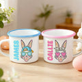 Conejito de Pascua personalizado 12oz Taza esmaltada con nombre y borde colorido Regalo de Pascua para niños y familia