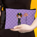 Personalizada Mujer Policía Personaje de dibujos animados Nacimiento Flor Bolsa de Maquillaje con Nombre Graduación Cumpleaños Regalo para Mujer Policía