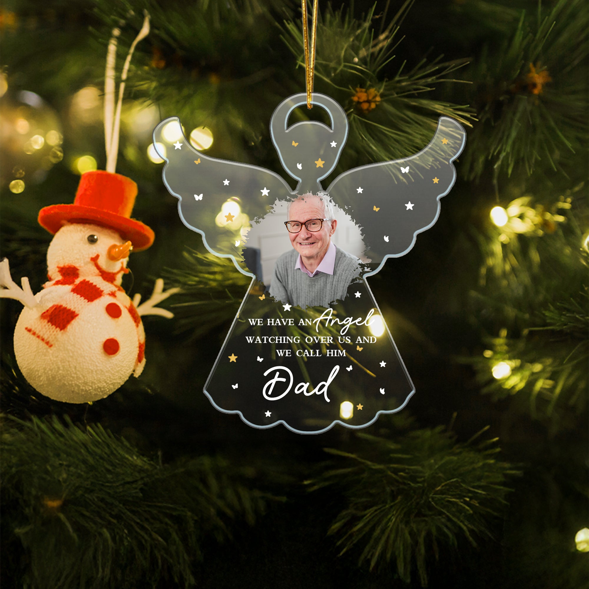 Personalizado Tenemos un ángel que nos cuida Adorno acrílico con foto y apodo Decoración del árbol de Navidad Regalo conmemorativo por la pérdida de un ser querido