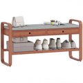 Shoe Bench with 2 Drawers, Cushioned Seat and Shelf, Bamboo Frame, 105 x 33.2 x 55 cm, Dark Brown and Grey