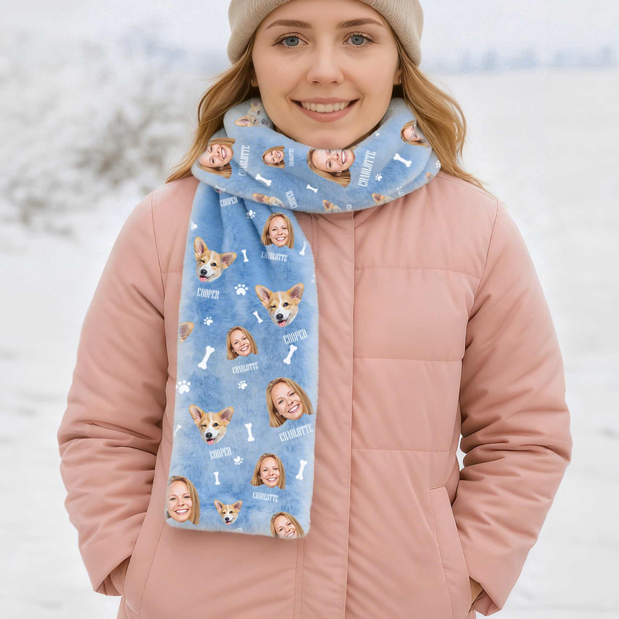 Personalizada Funny Face Foto Nombre Multicolor Suave Bufanda de Franela Accesorios de Invierno Aniversario Cumpleaños Regalo para Mujeres Hombres Amantes de las Mascotas