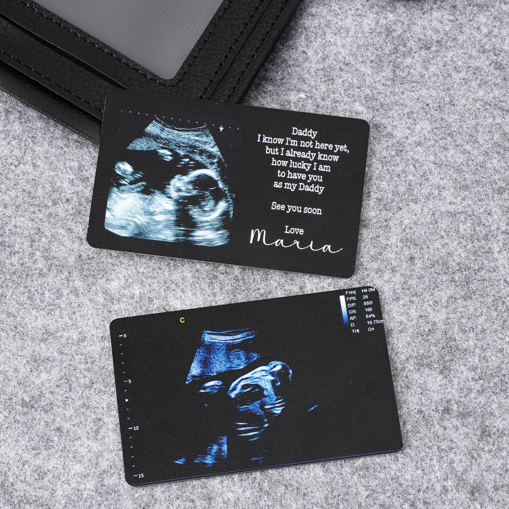 Personalizada Ultrasonido Foto Cartera Tarjeta con Nombre Embarazo Bebé Anuncio Baby Shower Regalo para el nuevo papá