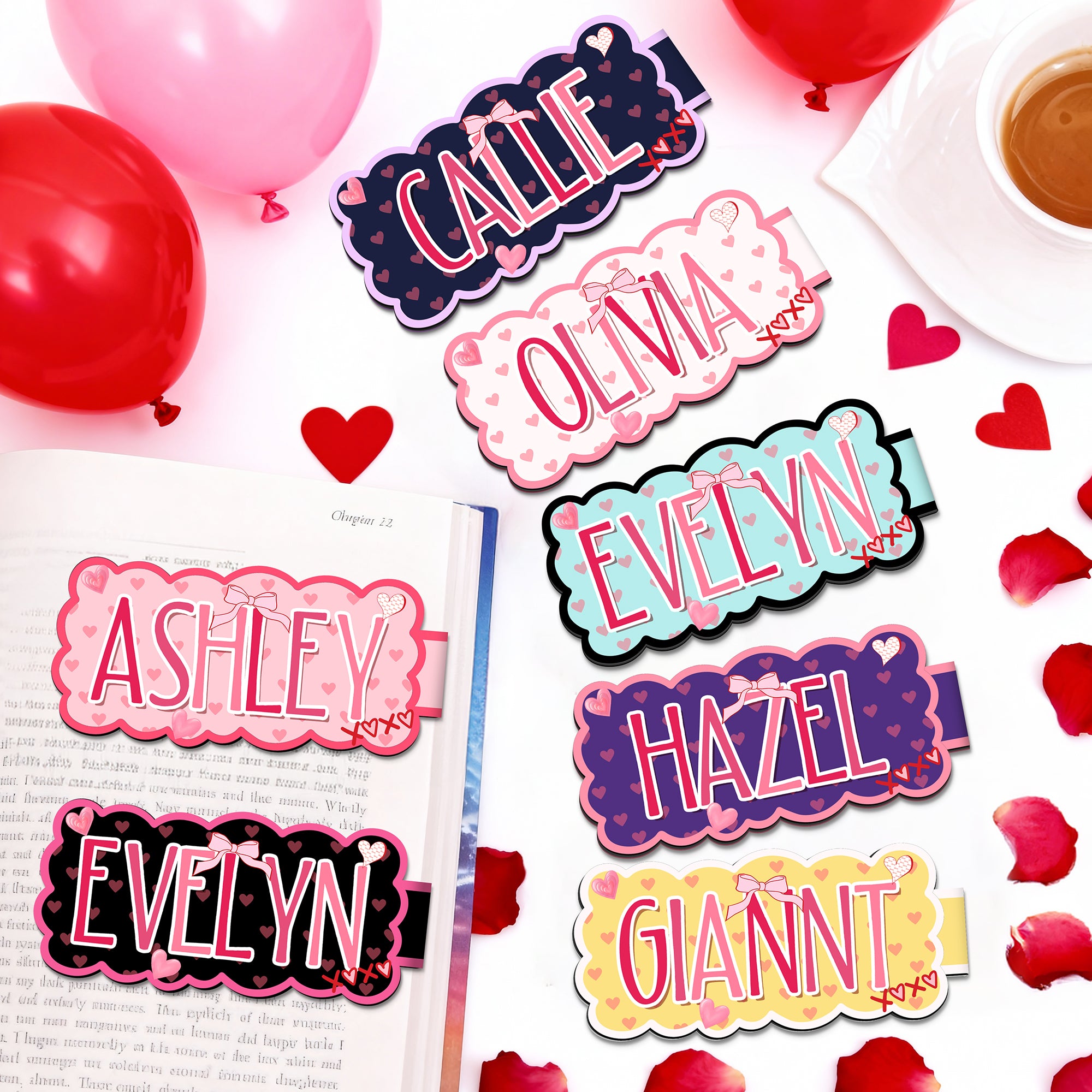 Personalizado Multicolor Nube Corazón XOXO Marcapáginas Magnético Clip con Nombre Uso Diario Regalo de San Valentín para Novia Amante de la Lectura