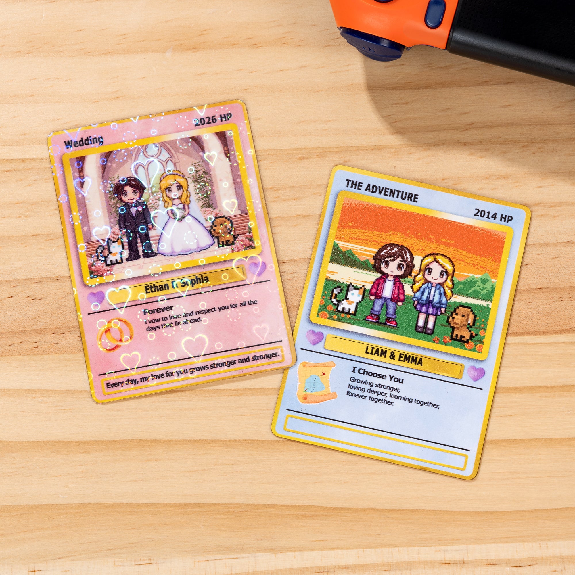 Tarjeta Poke Clásica TCG Personalizada con Texto y Soporte de Madera Regalo de Boda San Valentín Aniversario para Pareja