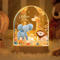 Personalizado lindo animales de dibujos animados de acrílico LED luz de la noche con el nombre de la fecha y la base de madera Guardería decoración del hogar regalo de cumpleaños para los niños