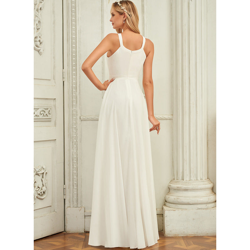 Bridal Wedding Dress Ivory Sleeveless Long Scoop A-line Chiffon