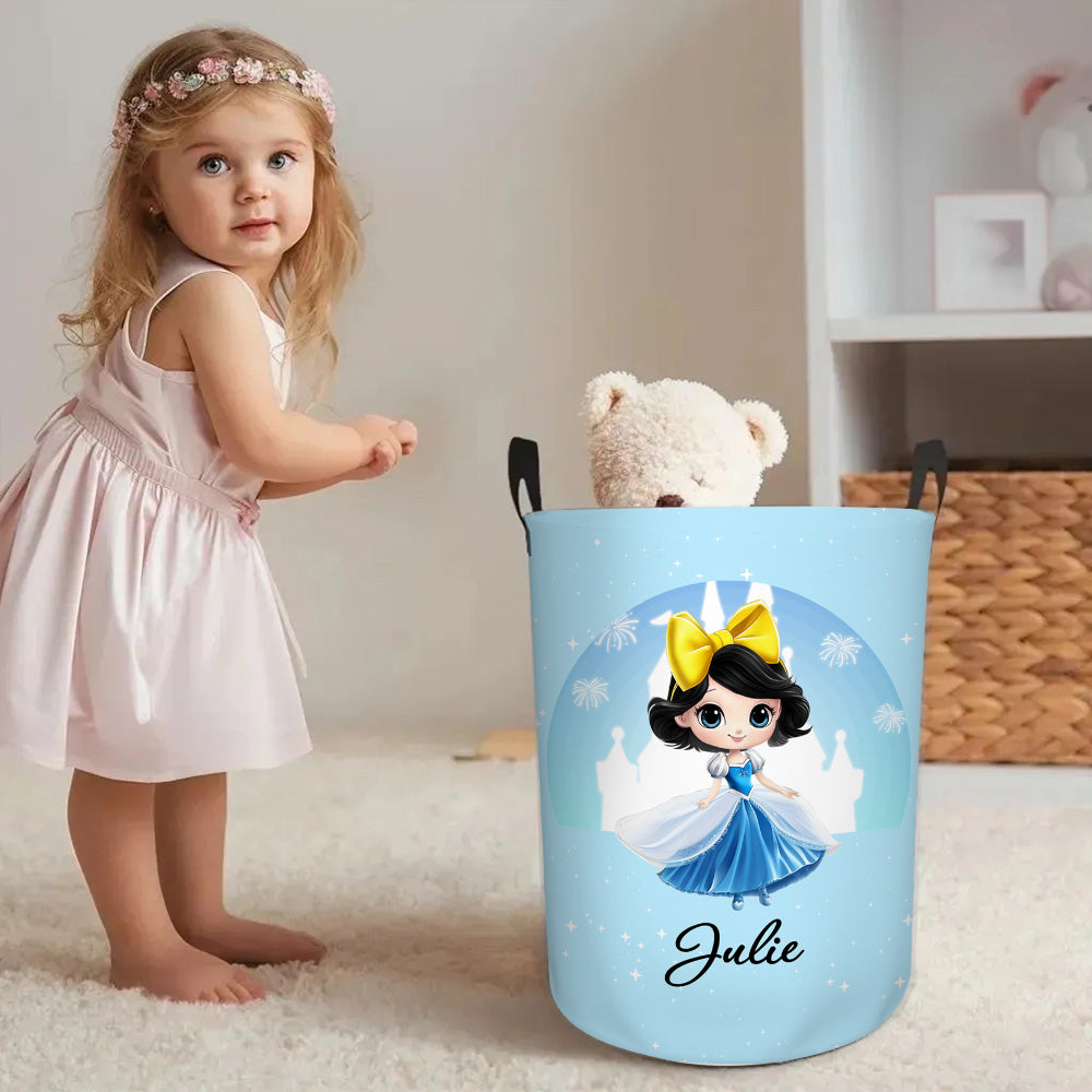 Cesta de la ropa para guardar juguetes con nombre, personalizada, de dibujos animados de princesas, impermeable, para decorar el cuarto de los niños.