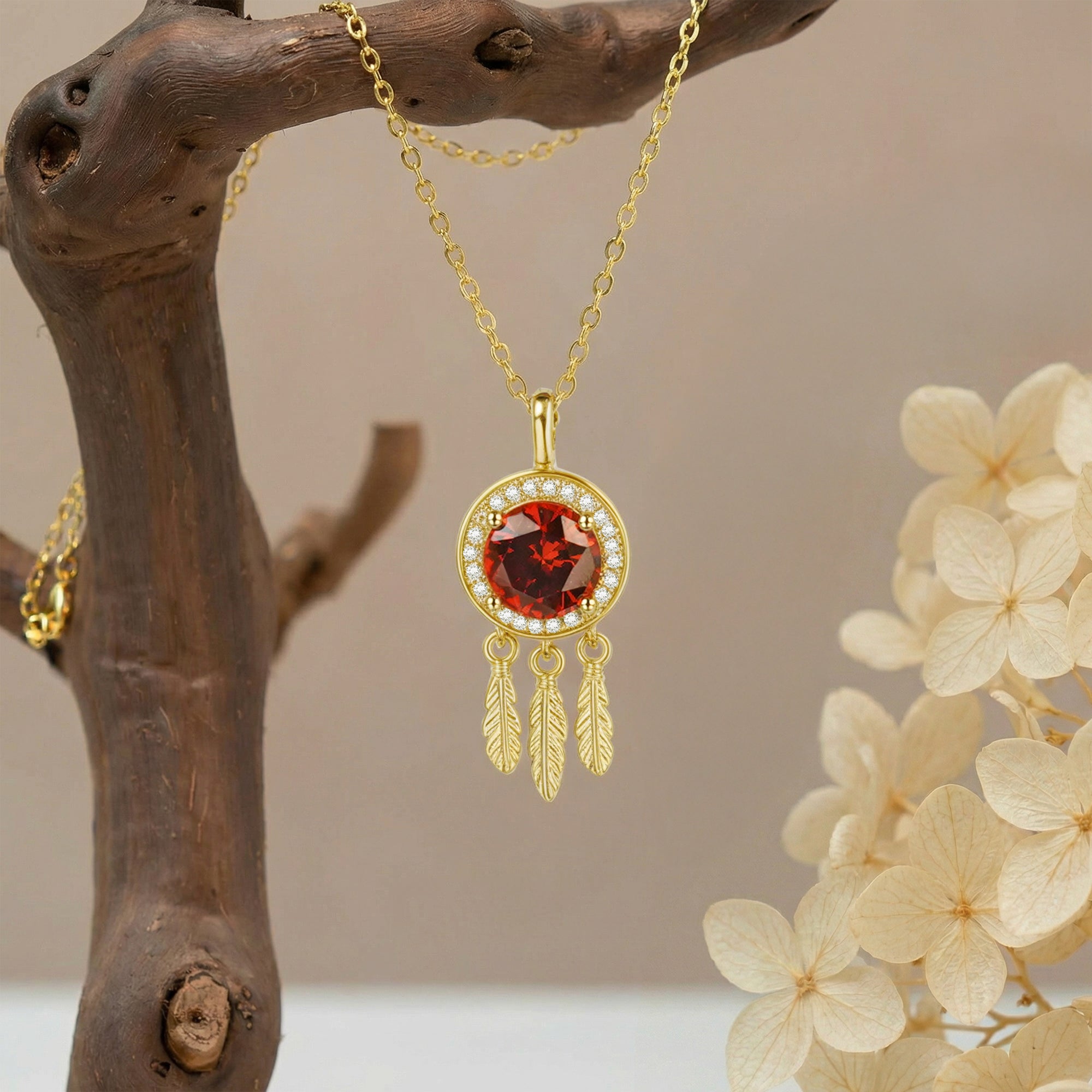 Collar personalizado de plumas Dreamcatcher con piedra de nacimiento Joyería delicada Regalo de cumpleaños Día de la Madre para mamá Mujer