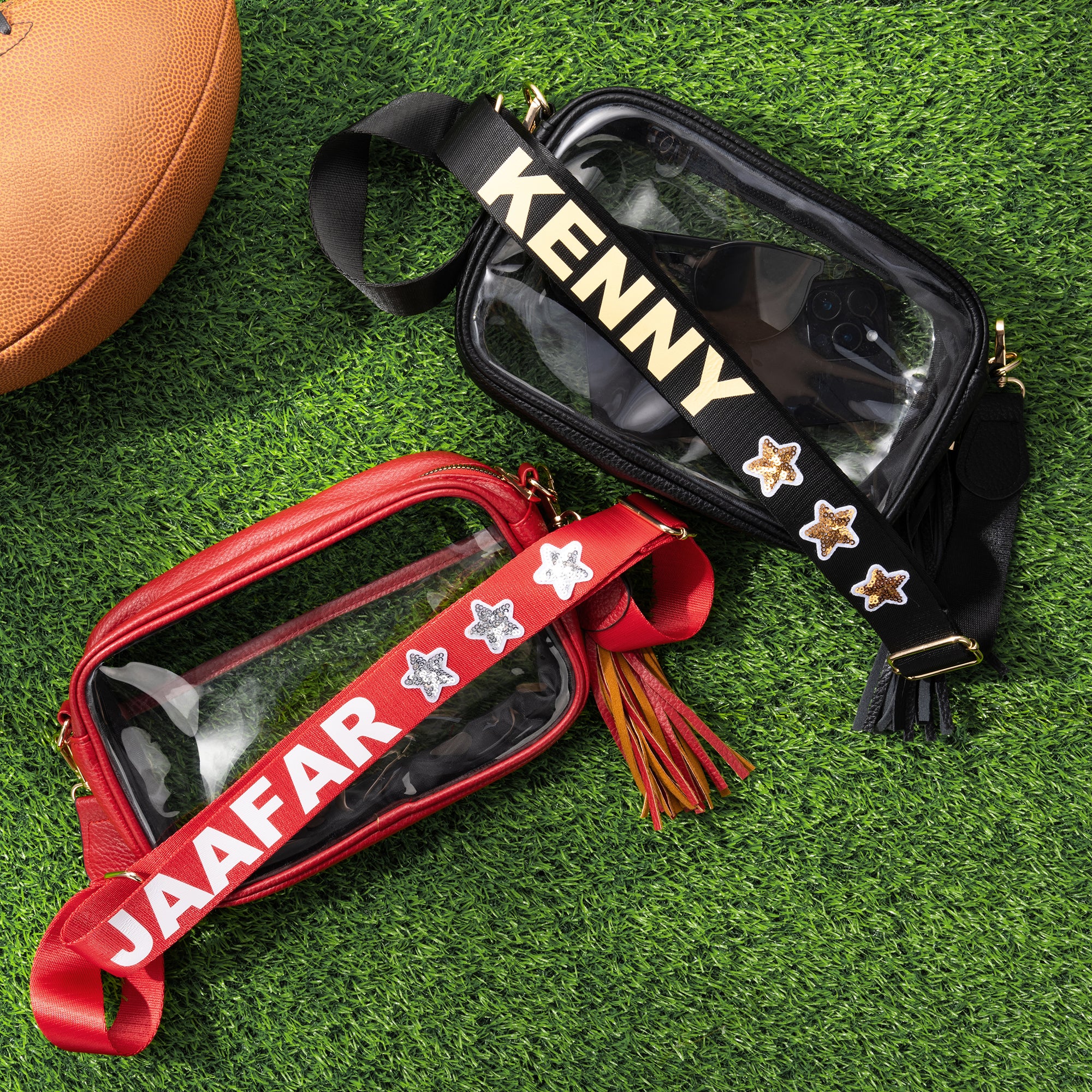 Personalizada Multicolor Estrella Gran Capacidad Transparente Crossbody Bolsa de Estadio con Nombre y Borla Uso Diario Regalo de Cumpleaños para Ella Amantes del Deporte