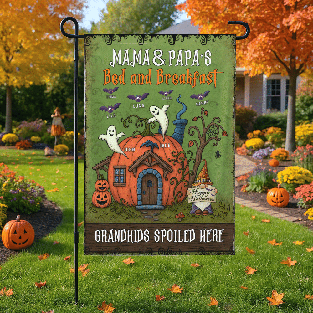 Personalizado de Halloween Fantasma Calabaza Bandera Jardín con 1-10 Nombre y Título de Halloween Fiesta Familiar Regalo para la Familia Niños