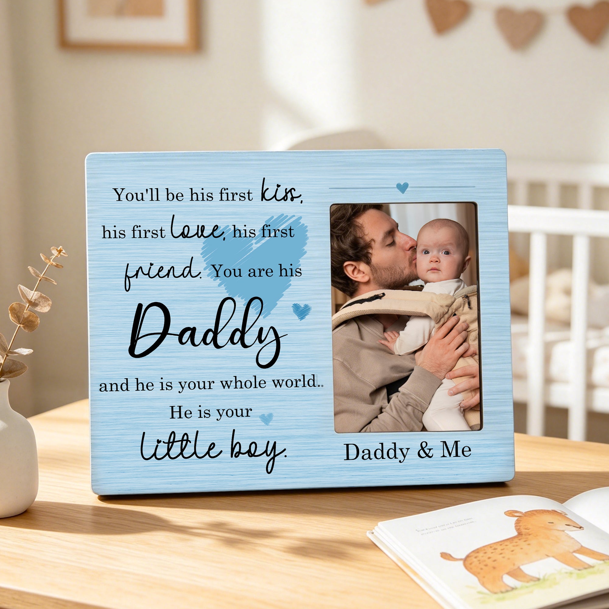 Marco de Madera Personalizado con Foto de Bebé y Texto Decoración del Hogar Día del Padre Regalo Familiar para Padres Nuevos Padres Abuelos
