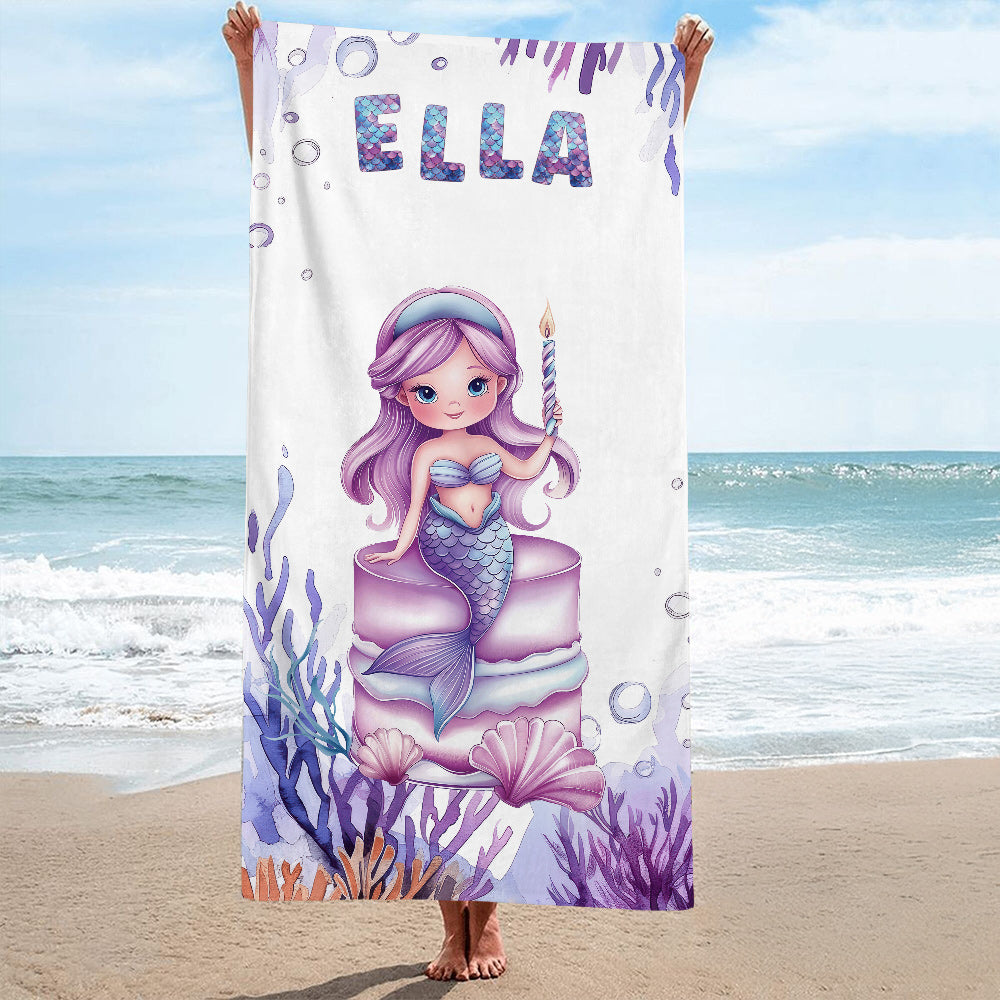 Toalla de playa de microfibra de secado rápido personalizada con el nombre de una sirena de fantasía Vacaciones en la playa Accesorios de viaje Regalo de cumpleaños para niñas Niños