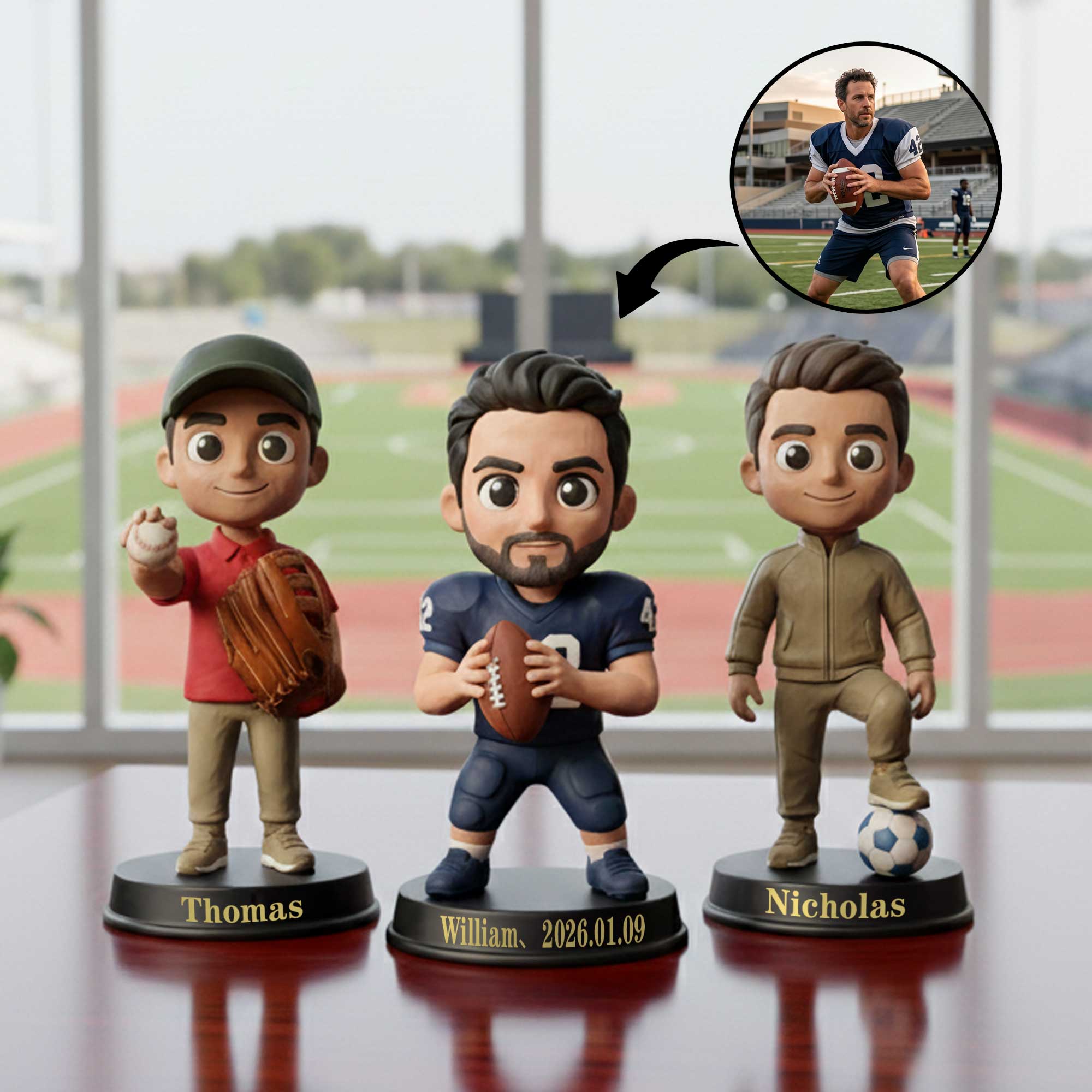 Personalizada Foto en 3D de dibujos animados Atleta Figurita Ornamento con nombre Decoración de escritorio Cumpleaños Equipo de regalo para los amantes del deporte