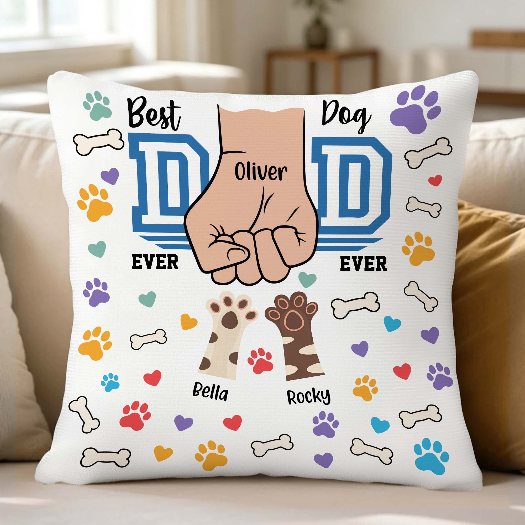 Funda de almohada personalizada con el nombre de la mascota y el puño humano para el Día del Padre, regalo para los amantes de las mascotas.
