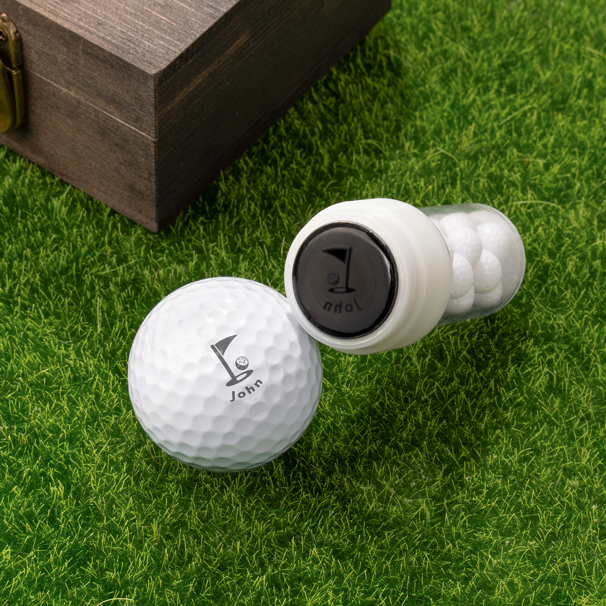 Elementos de golf personalizados Sello de bola de golf con inicial y caja de madera Accesorios de golf Regalo deportivo de cumpleaños para jugadores de golf