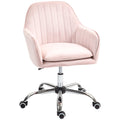Velvet-Feel Swivel Desk Chair, Makeup Vanity Chair with Height Adjustable & Wheels, Pink