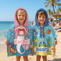 Personalizada Princesa Sirena Dinosaurio Buceador Secado Rápido Toalla de Playa con Capucha y Nombre Accesorios de Playa para Piscina Regalo de Cumpleaños para Niños Niñas