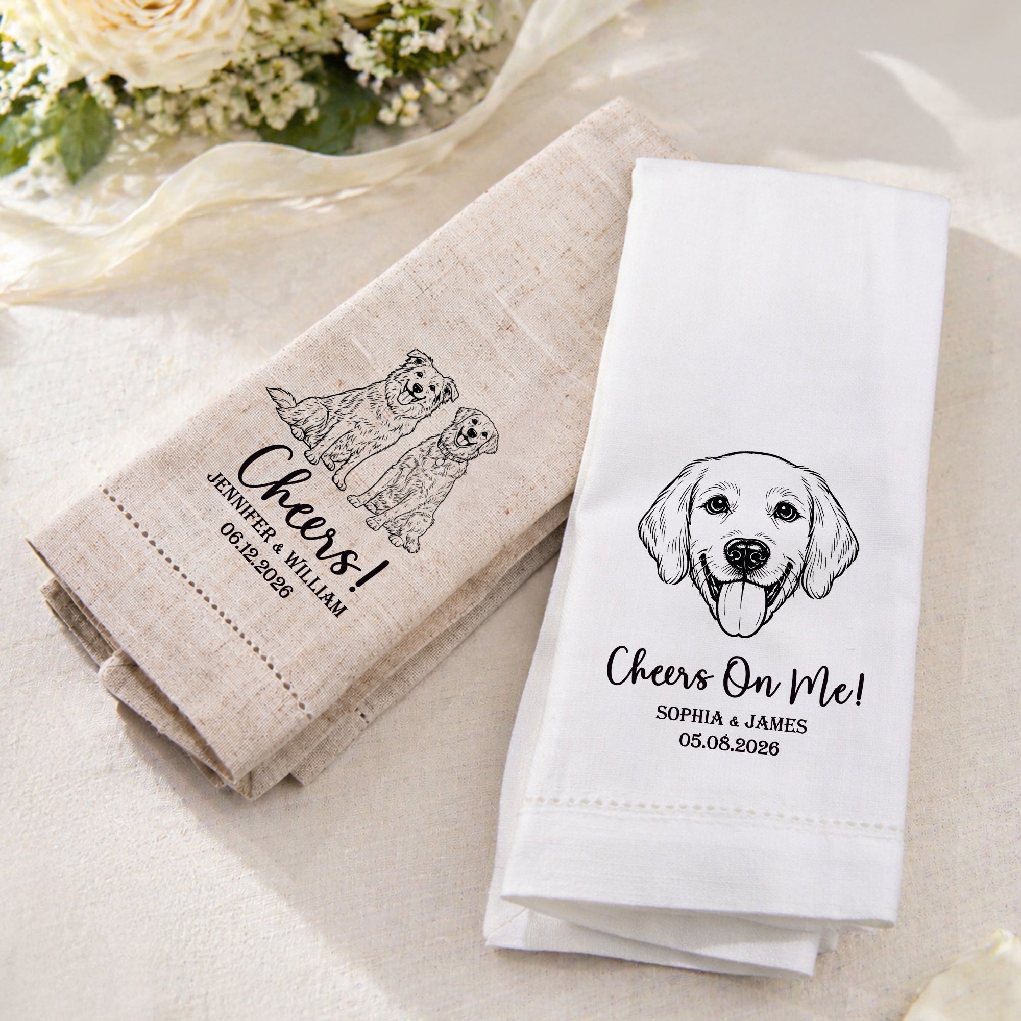 Servilleta de Lino Personalizada con Foto de Mascota con Nombre, Texto y Fecha Decoración de Mesa Regalo de Boda para Dama de Honor Amante de las Mascotas