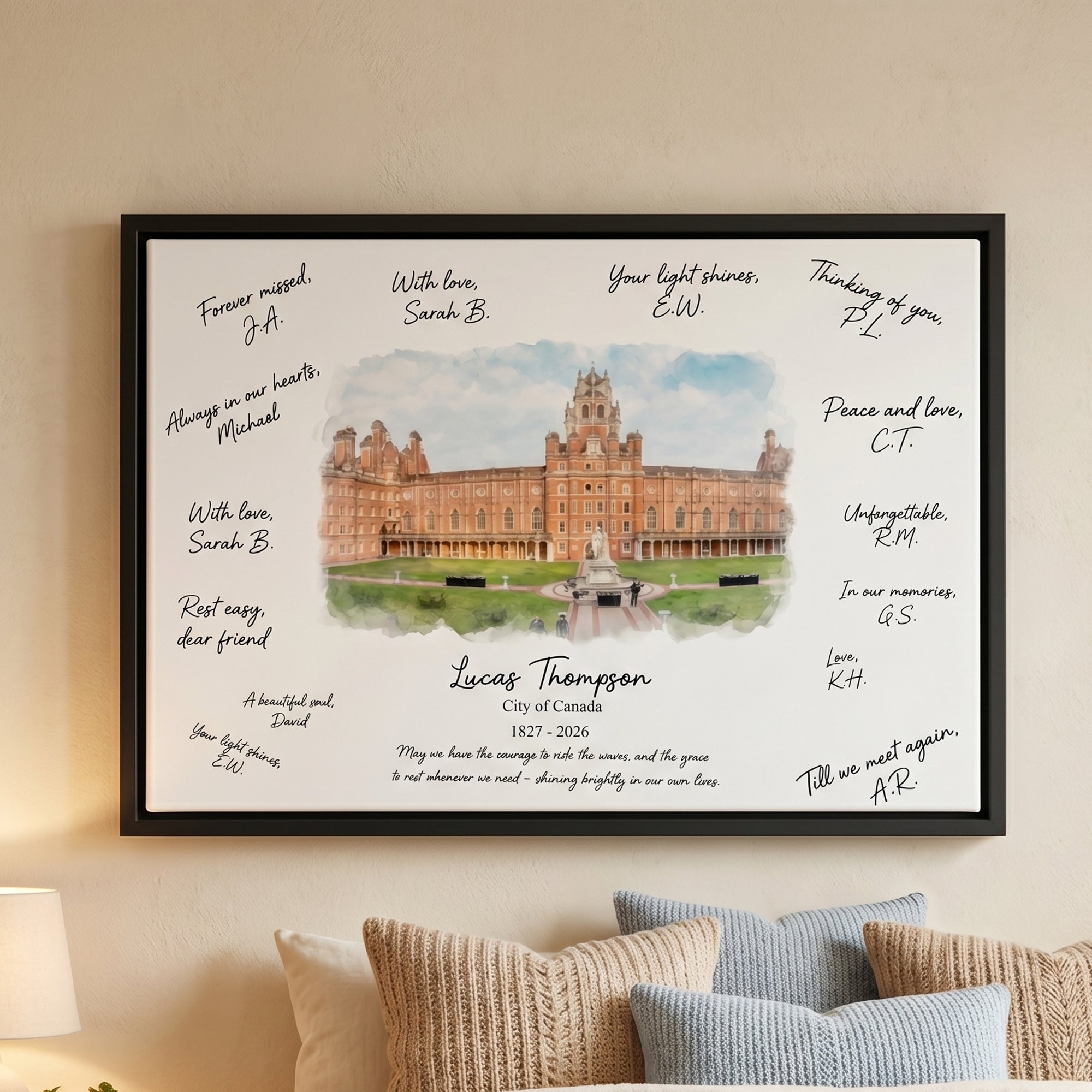 Acuarela Personalizada Foto Impresiones en Lienzo con Nombre Ciudad Año y Texto Cumpleaños Graduación Jubilación Regalo para la Familia