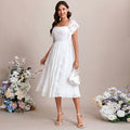 Bridal Wedding Dress White Flutter Sleeve Short Cowl A-line Chiffon