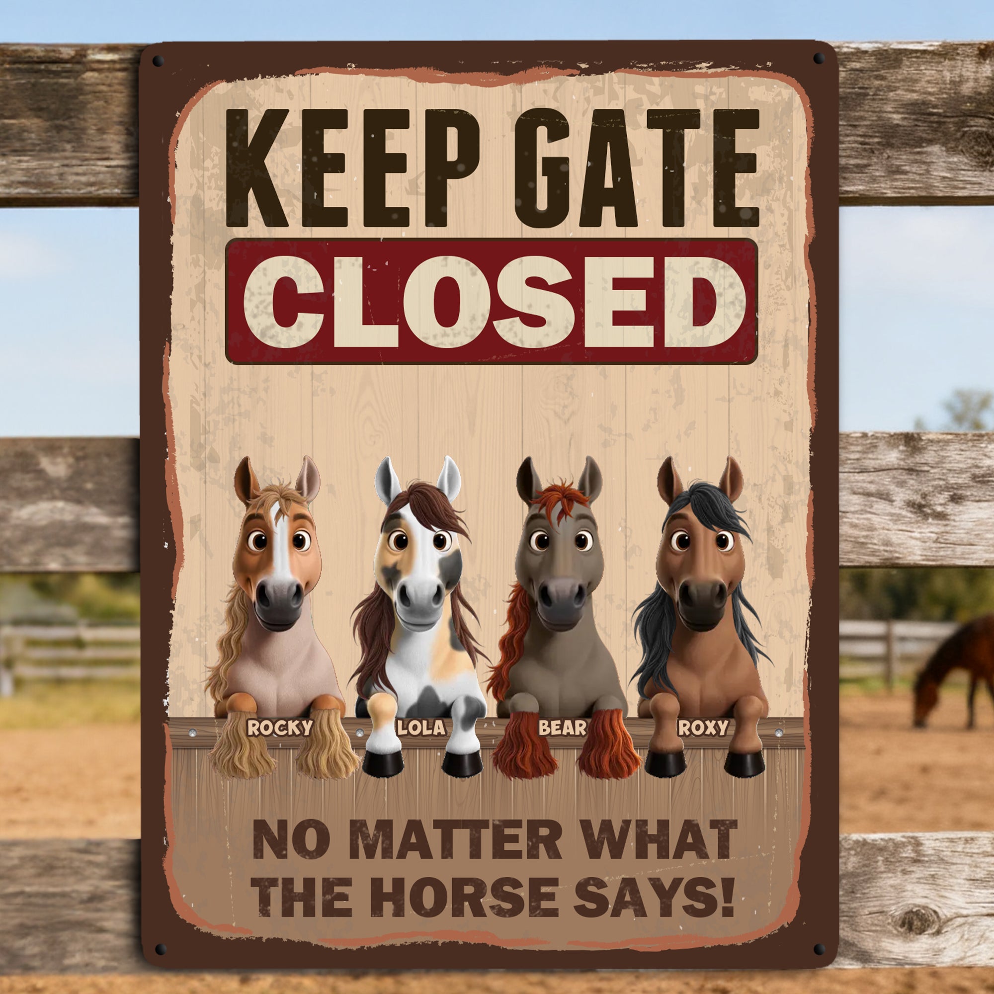 Personalizado Mantener Puerta Cerrada 1-6 Caballos Estaño Señal con Nombre Decoración de Granja Vintage Regalo de Cumpleaños para Granjeros Amantes de los Caballos