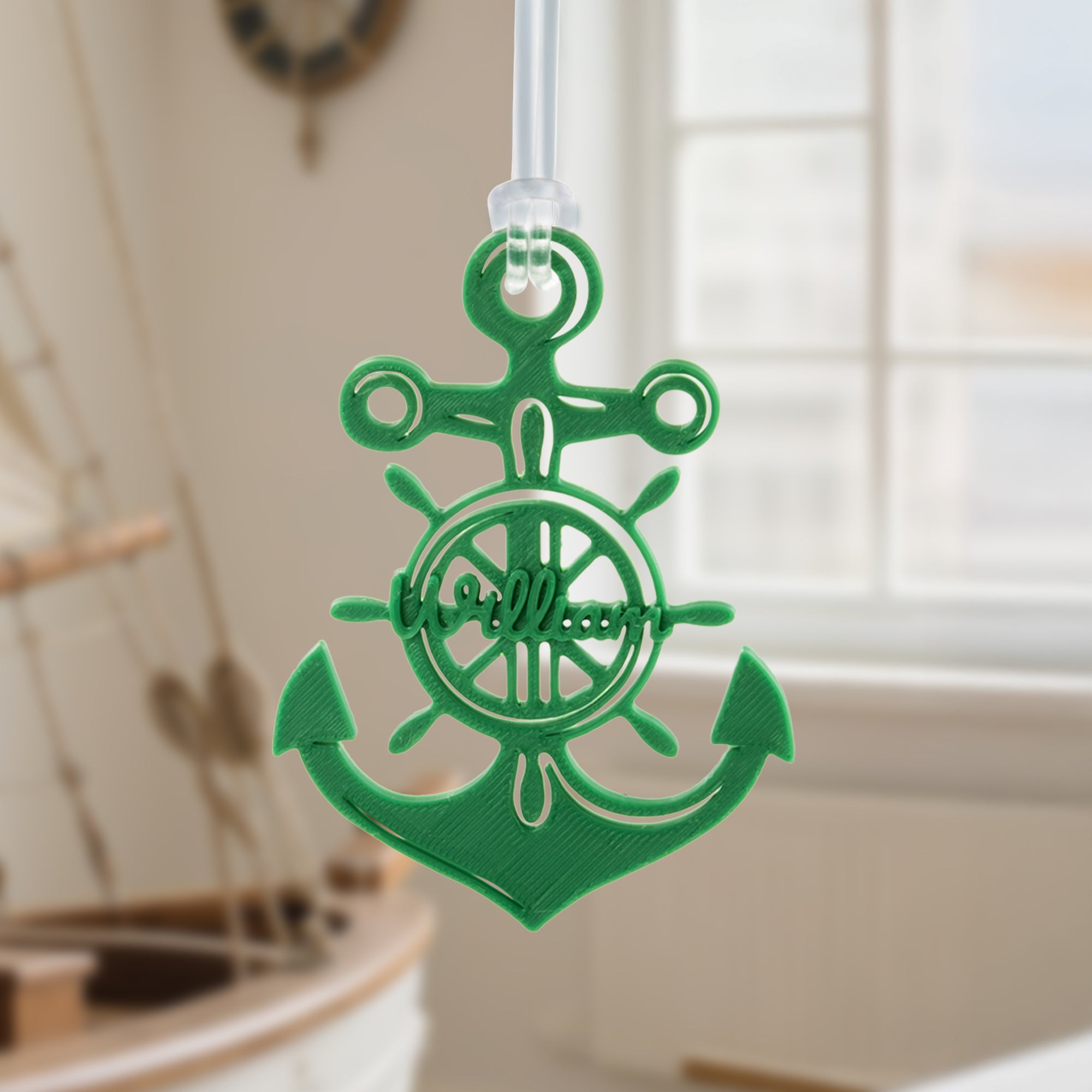 Rueda de barco personalizada Ancla náutica para colgar Adorno náutico con nombre Cumpleaños Regalo de viaje para entusiastas de la vela Amantes del océano Marineros
