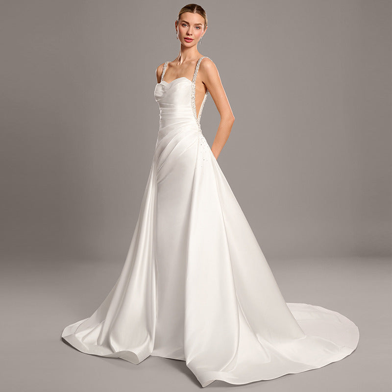 Bridal Wedding Dress Ivory Sleeveless Long Sweetheart Mermaid Satin