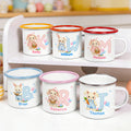 Taza esmaltada personalizada con nombre y iniciales de conejito a cuadros de 12 oz Uso diario Regalo de fiesta de caza del huevo de Pascua para niños Niñas Niños