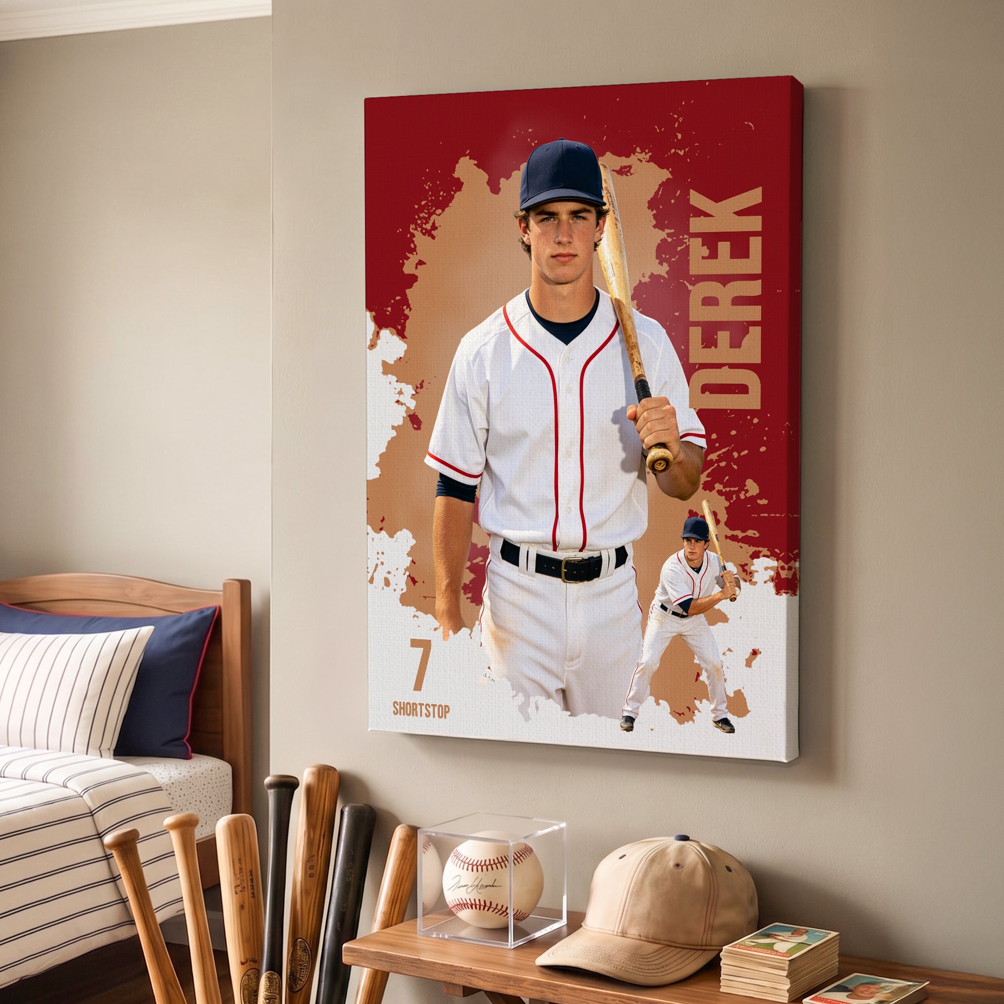 Personalizado Atleta Fotos Splatter Arte Diseño Impresiones en Lienzo con Nombre y Número Regalo para Amante de los Deportes Jugador