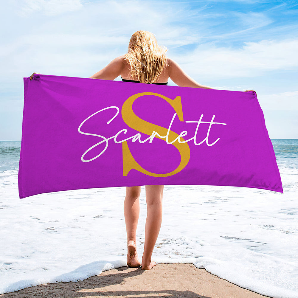 Toalla de playa de gran tamaño de secado rápido personalizada con iniciales multicolor y nombre Regalo de cumpleaños esencial para viajes de verano para la familia y los niños