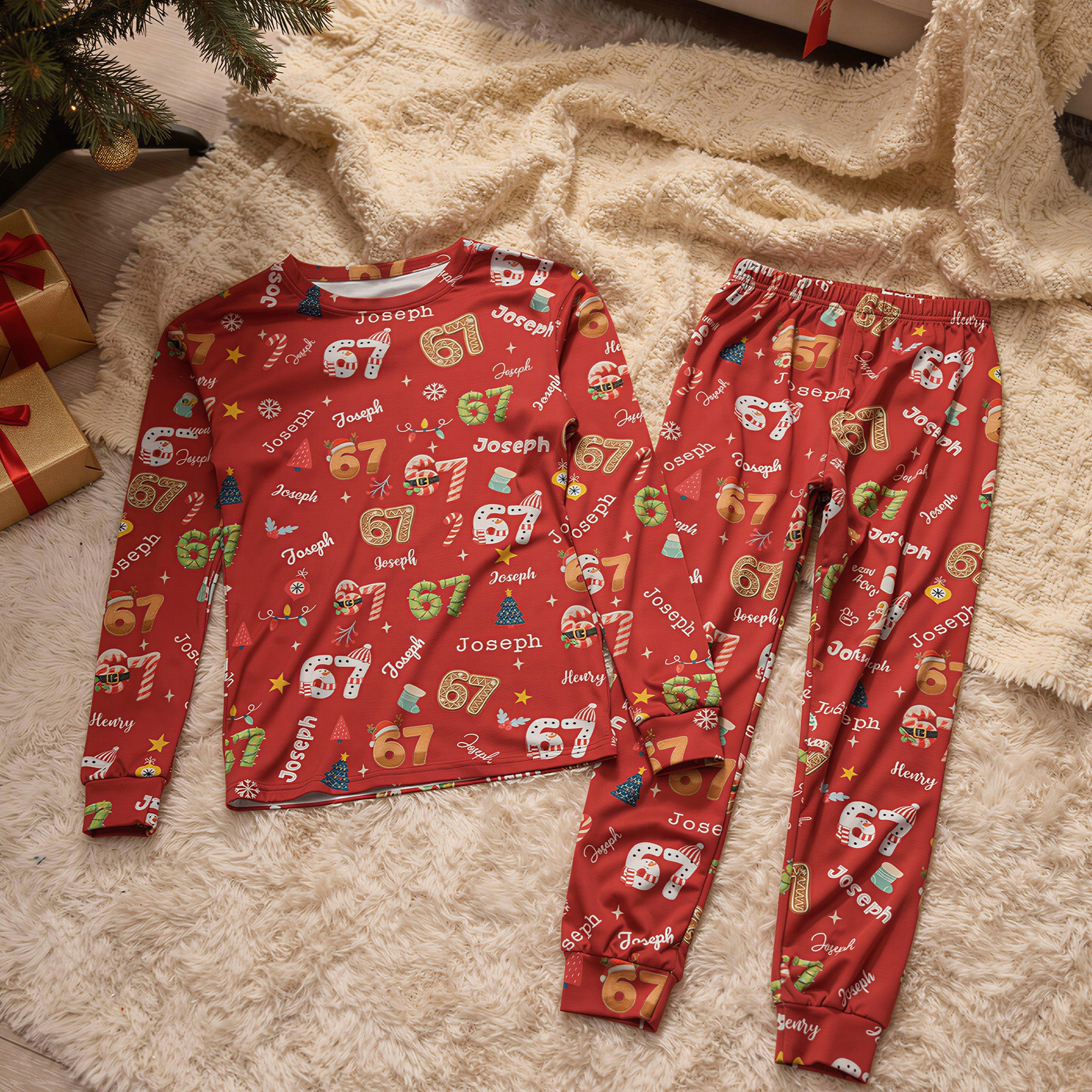 Personalizado 6 7 Navidad Slang Pun Pijama Pantalones y Conjuntos con Nombre Daily Wear Regalo de Navidad para los niños