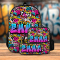 Personalizado colorido Graffiti Nombre Estilo Mochila Bolsa de almuerzo Estuche de lápices Set de vuelta a la escuela Cumpleaños Regalo para Niños Niñas Estudiantes