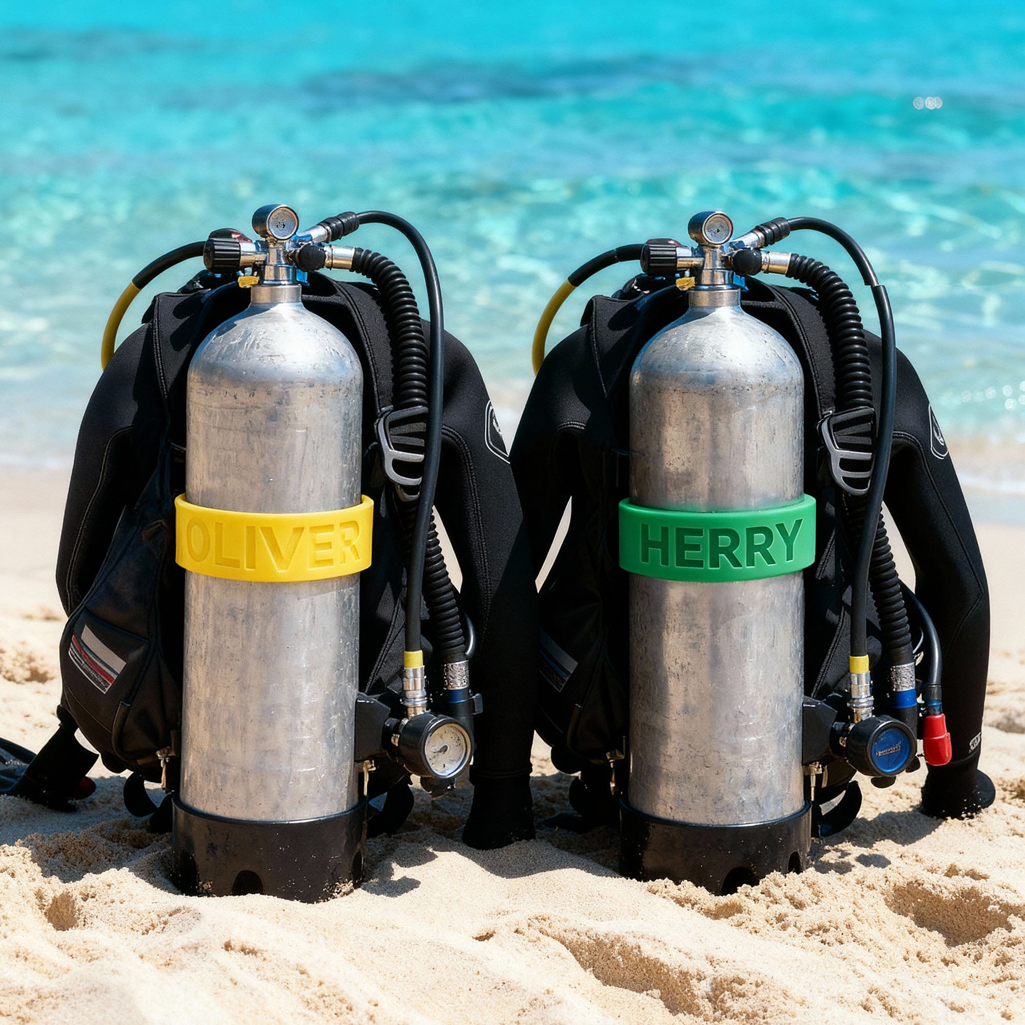 Etiqueta personalizada en 3D con nombre multicolor para botella de buceo Accesorios de buceo Regalo de cumpleaños para buceadores Amantes del buceo
