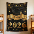 Personalizada Negro Oro Purpurina Gorro Estrella Suave Manta con Nombre y Año Graduación Cumpleaños Regalo para Graduados