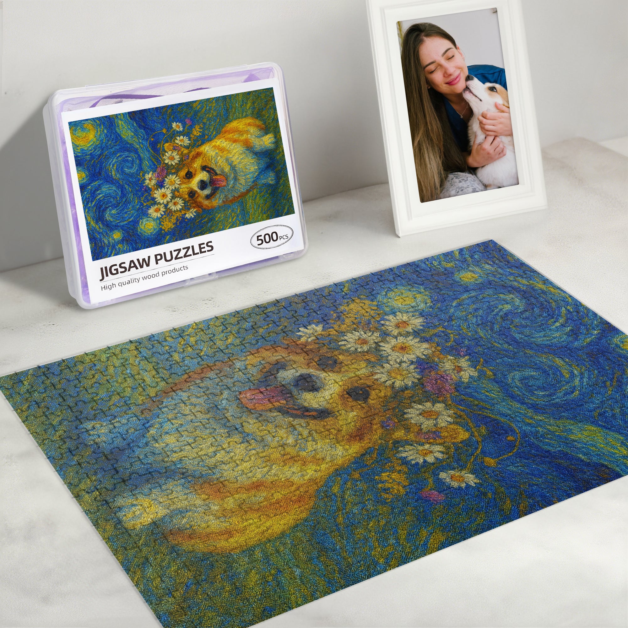 Pintura al óleo personalizada Rompecabezas de madera de 500 piezas con foto Decoración del hogar Recuerdos Cumpleaños Aniversario Regalo para la familia Amigos