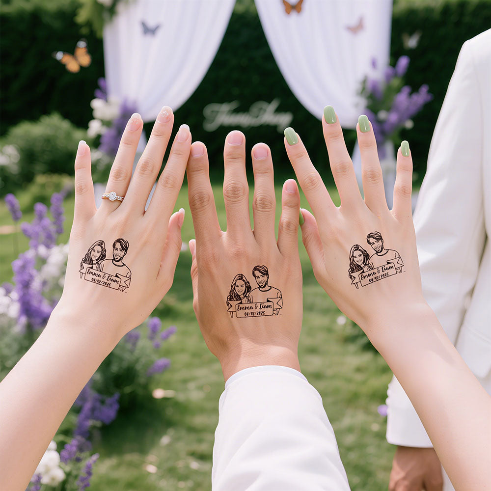 Set de 24 tatuajes temporales personalizados, impermeables y no tóxicos con nombre y fecha Fiesta de boda Aniversario Regalo para invitados recién casados
