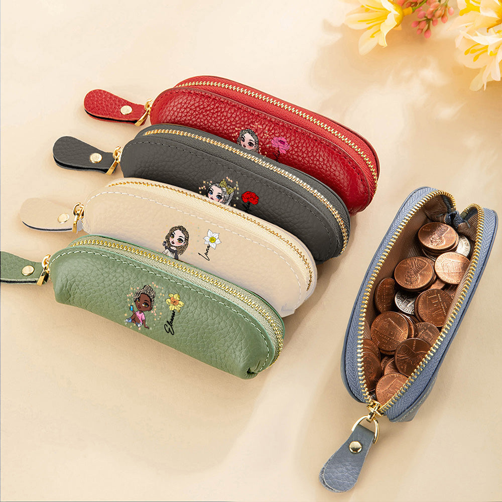 Personalizado de Moda Chica Nacimiento Flor Mini PU Monedero de cuero con nombre diario de viaje Accesorios Cumpleaños Navidad Regalo para Mujeres Niñas