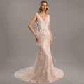 Bridal Wedding Dress Pink Sleeveless Long V-Neck Mermaid