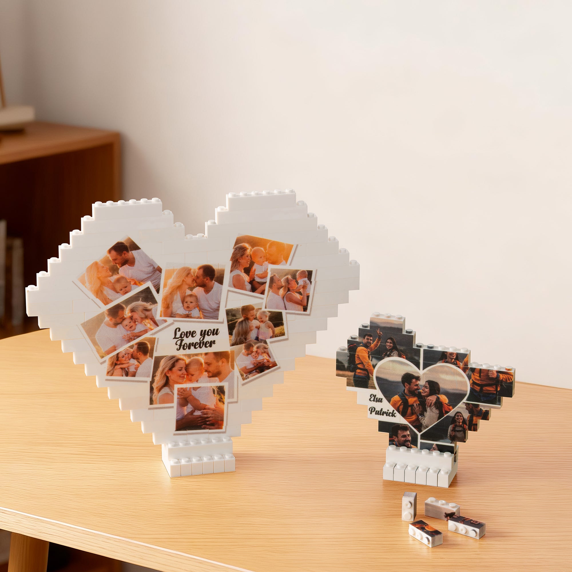 Collage de fotos personalizado Rompecabezas de ladrillos de construcción en forma de corazón con nombre Decoración para el hogar Cumpleaños Aniversario Regalo para la familia Amigos